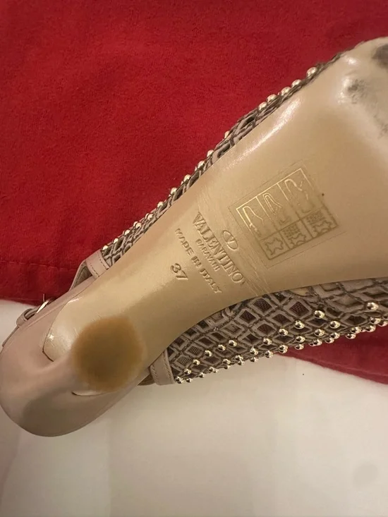 Valentino Taupe Studded Slingback Platform Pumps AUTHENTIC - Picture 6 of 9